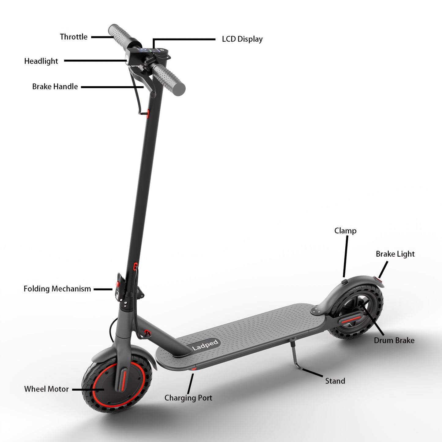 LADPED Electric Scooter, 350W 36V 5.2AH-10.5AH, 8.5" Solid Tires, 19 Mile Range And 3 Modes, High Speed for Teens And Adults, Foldable And Height Adjustable, Designed for Beginners- Ideal for City Streets, Parks, Or Campus Pa - ViralGenius Store