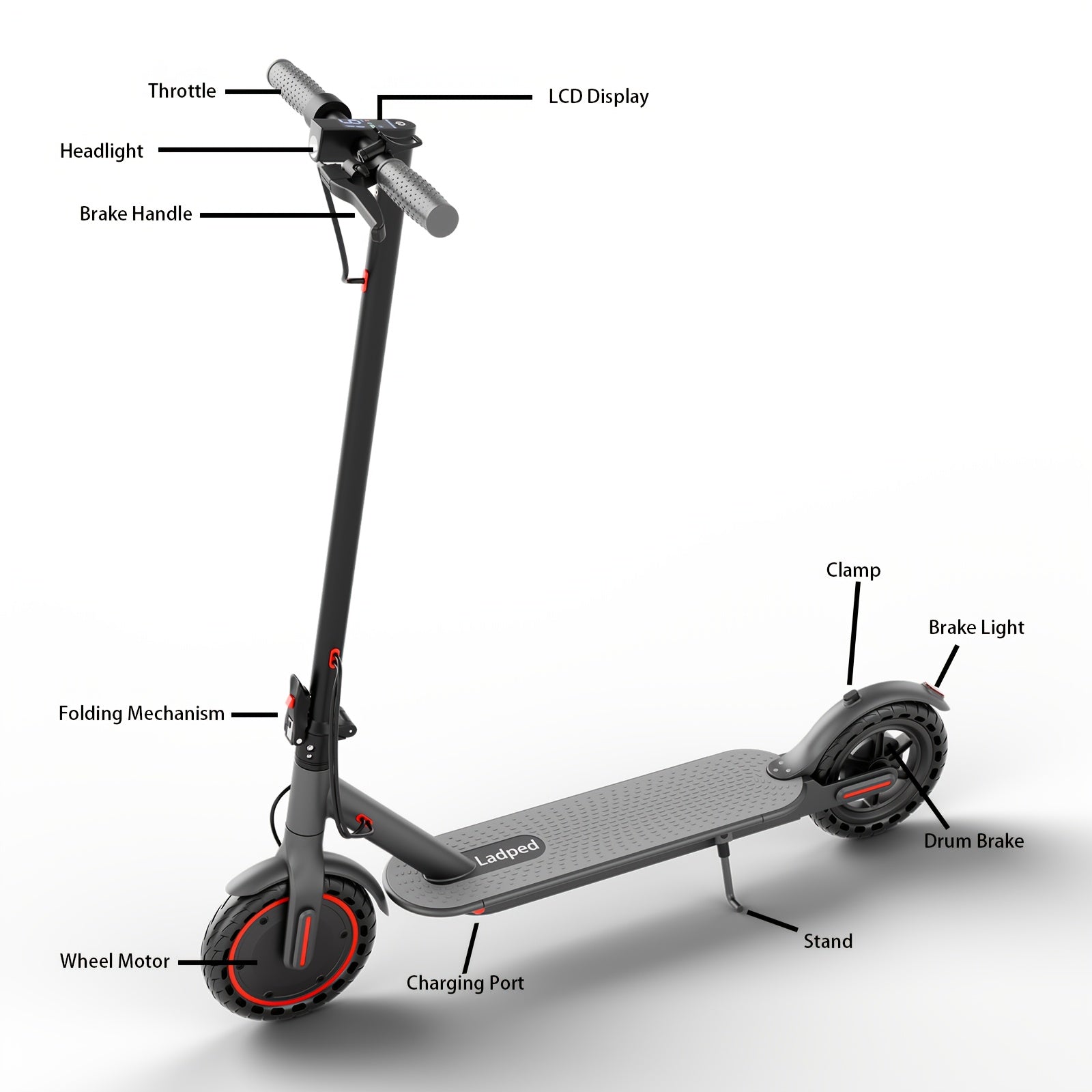 LADPED Electric Scooter, 350W 36V 5.2AH-10.5AH, 8.5" Solid Tires, 19 Mile Range And 3 Modes, High Speed for Teens And Adults, Foldable And Height Adjustable, Designed for Beginners- Ideal for City Streets, Parks, Or Campus Pa - ViralGenius Store