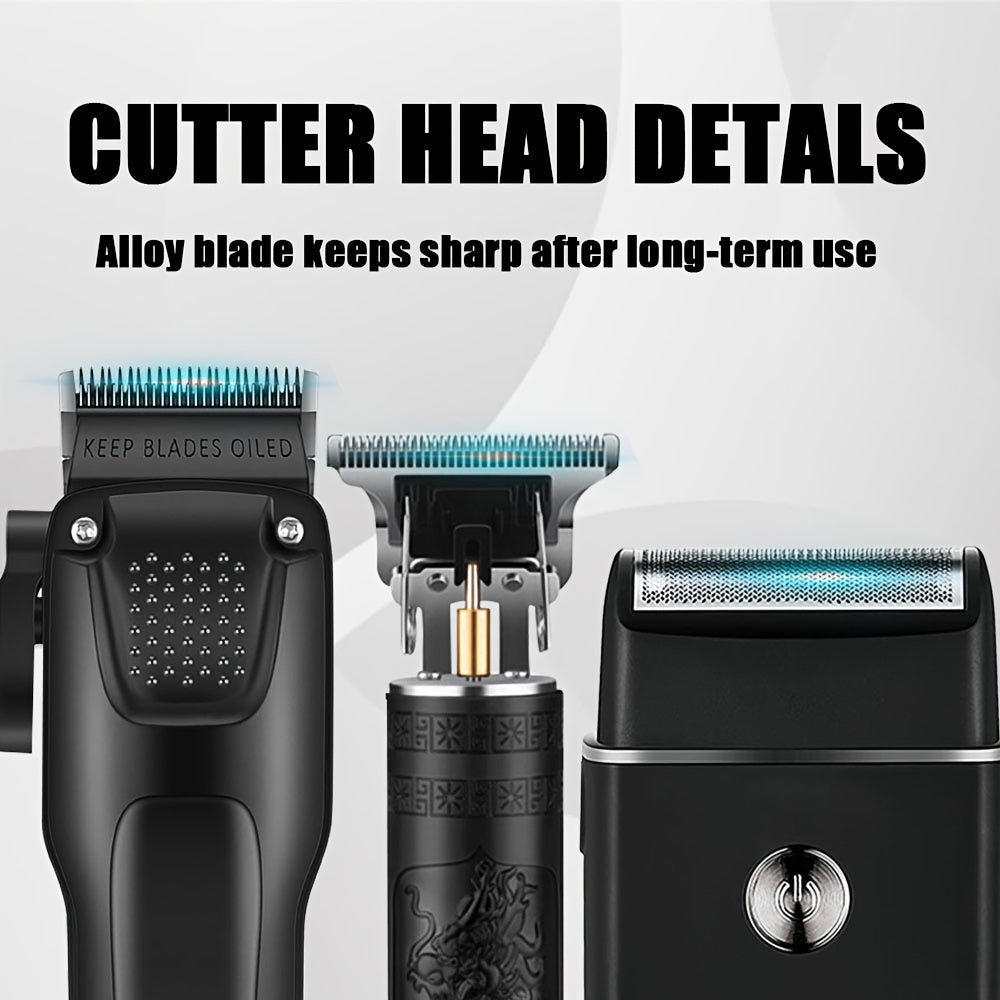 3pcs Men'S Professional Hair & Beard Grooming Kit - Cordless Clippers with LED Display, Precision Trimmer Set, USB Rechargeable, For Home, Perfect Holiday Gift - ViralGenius Store