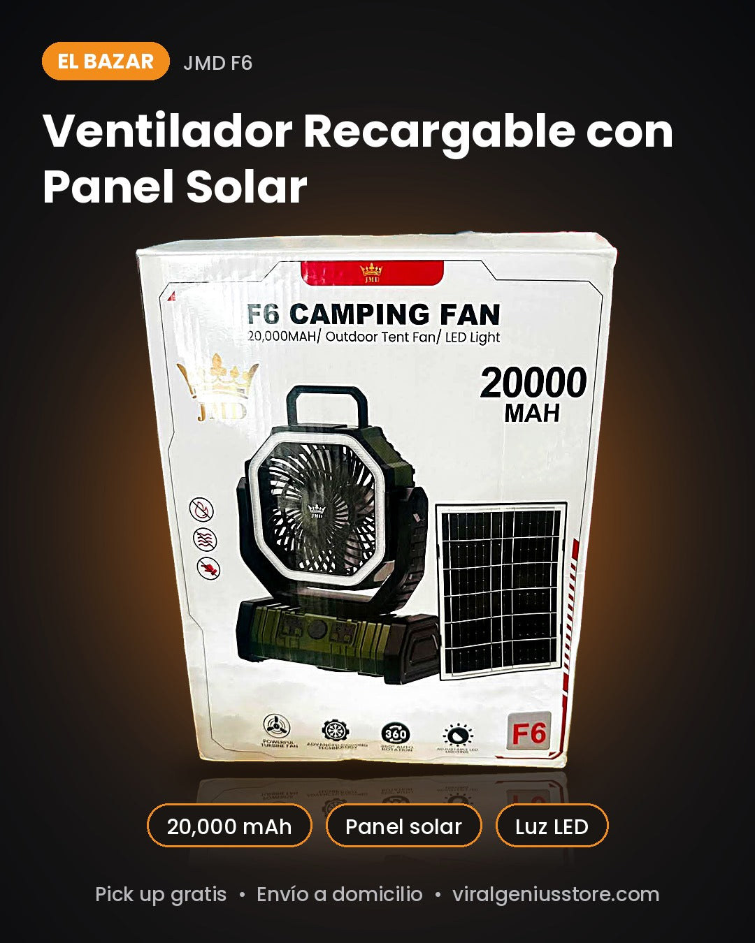 Ventilador Recargable con Panel Solar – El Bazar