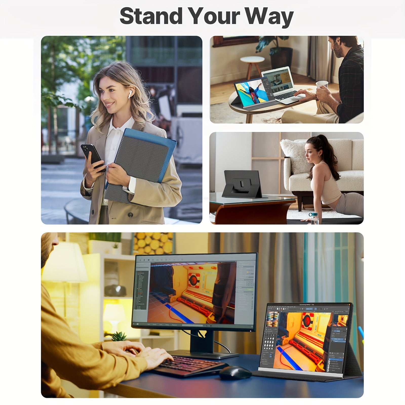 Laptop Screen Extender | 15.6/14 Inch | 1080P FHD | Triple/Single Portable Monitor with Built-In Speakers And Adjustable Stand, IPS Display, Ultra-Narrow Bezel, Wide Viewing Angle, Plug And Play | Compatible with Windows, Mac - ViralGenius Store