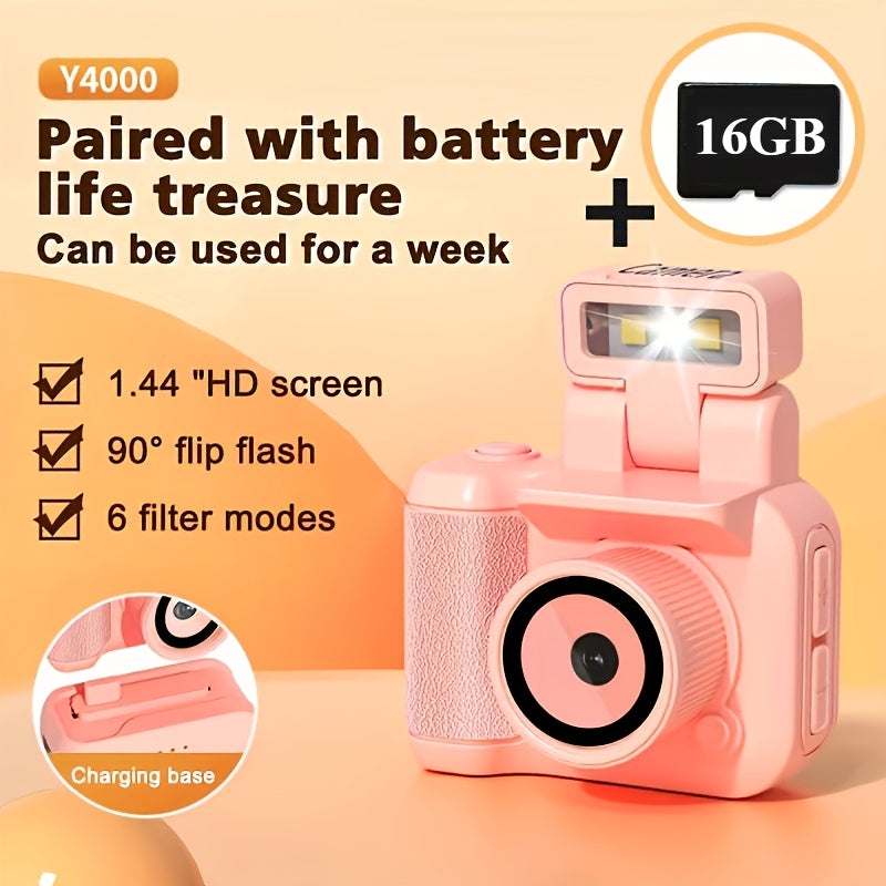 1080P HD Mini Digital Camera with LED Flash, Keychain Attachment, and 16GB Memory Card – Compact Retro Instant Camera for Travel, Holidays, and Everyday Use (White/Pink/Black), Mini Camera - ViralGenius Store