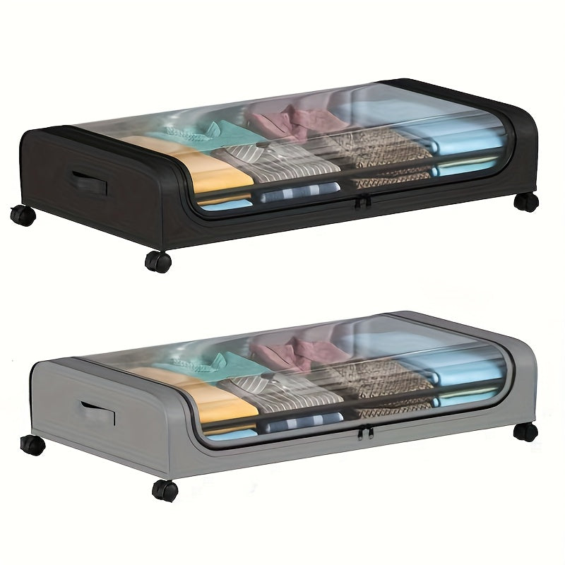 2pcs Under Bed Storage Organizer Metal Underbed Bins With Wheels And Lid Metal Underbed Storage Containers Under Bed Rolling Storage For Clothes, Bedding, Shoes, Blankets, Books, Toys, Under-Bed Storage - ViralGenius Store