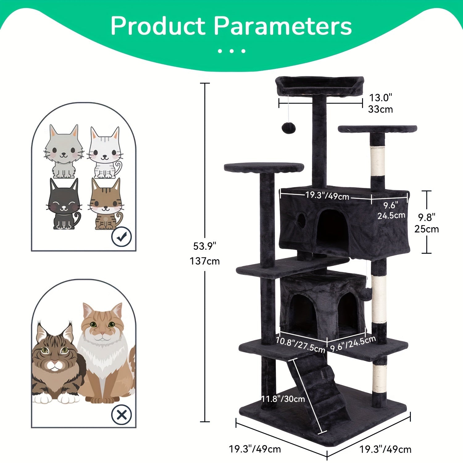70/54'' Cat Tree, Large Cat Tower Beautiful Perfect Gift for Cats, Multi-Level Furniture Activity Center with Scratching Post Stand House Apartment Fun Toy Kitten Pet Playhouse, Easy to Assemble, Gift - ViralGenius Store