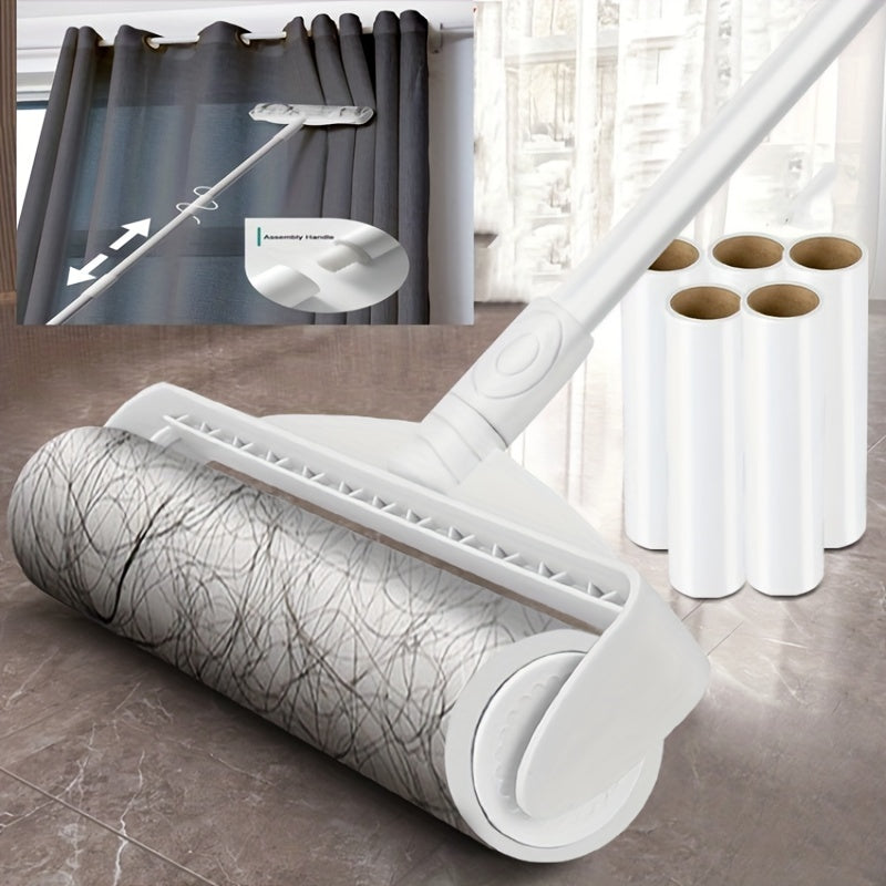 [Efficient Pet Hair Remover] 49" Adjustable Long Handle Pet Hair Removal Roller - Efficient Lint and Dust Cleaning Tool for Home, Sofa, and Pet Surfaces - White with Tear-Off Design