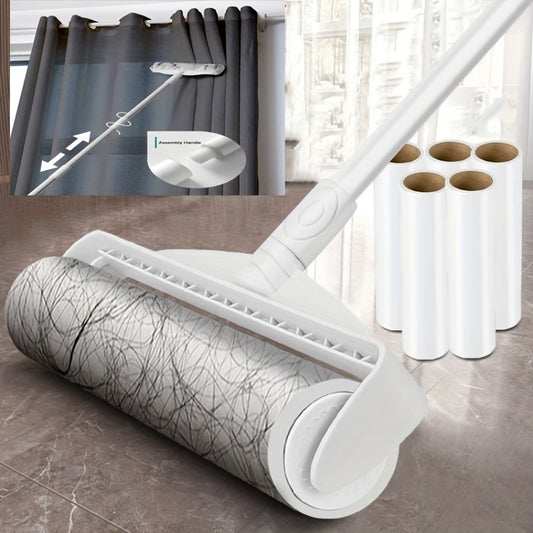 [Efficient Pet Hair Remover] 49" Adjustable Long Handle Pet Hair Removal Roller - Efficient Lint and Dust Cleaning Tool for Home, Sofa, and Pet Surfaces - White with Tear-Off Design