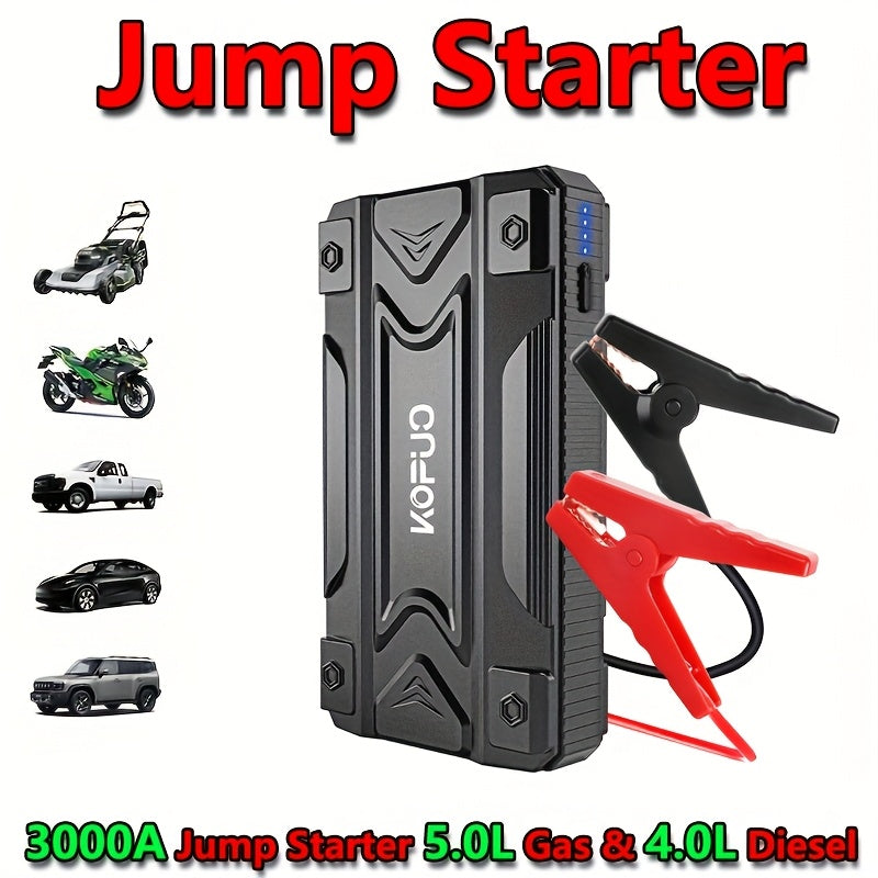 Portable Car Jump Starter Emergency Power Bank - 12V Battery Booster Charger for 1.59gal Gasoline And 1.32gal Diesel Engines - with Flashlight - for Cars, Motorcycles, SUVs - Safely Jump-Start A Dead Battery In Seconds, Carga - ViralGenius Store