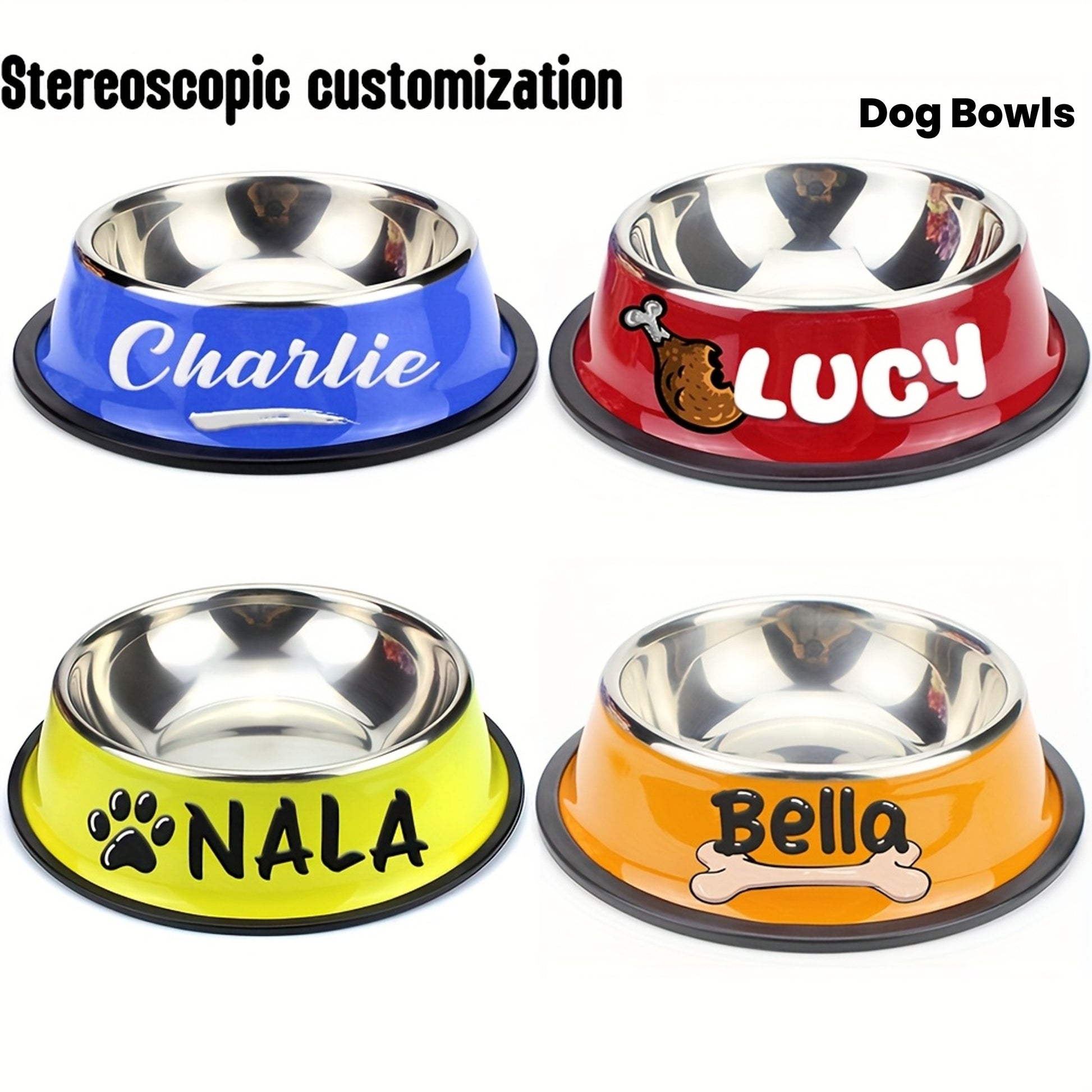 1pc Personalized Stainless Steel Dog Bowls - Non-Slip Custom Pet Feeding Dishes - For Dogs - Ideal for New Year Gifts - ViralGenius Store