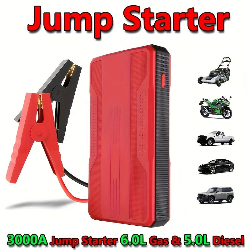 Portable Car Jump Starter Emergency Power Bank - 12V Battery Booster Charger for 1.59gal Gasoline And 1.32gal Diesel Engines - with Flashlight - for Cars, Motorcycles, SUVs - Safely Jump-Start A Dead Battery In Seconds, Carga - ViralGenius Store