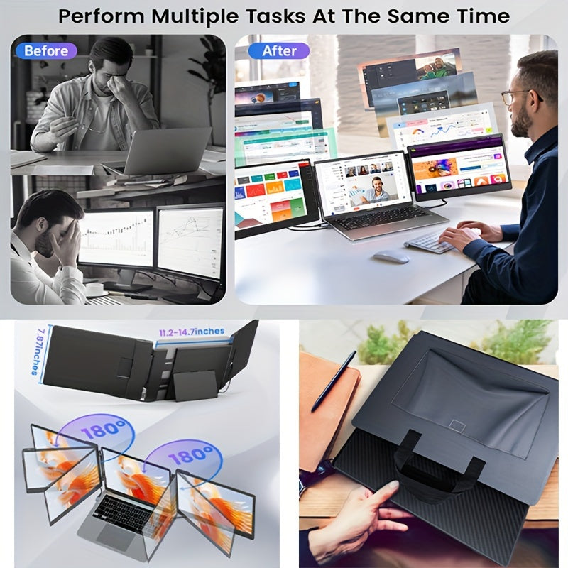 Laptop Screen Extender | 15.6/14 Inch | 1080P FHD | Triple/Single Portable Monitor with Built-In Speakers And Adjustable Stand, IPS Display, Ultra-Narrow Bezel, Wide Viewing Angle, Plug And Play | Compatible with Windows, Mac - ViralGenius Store