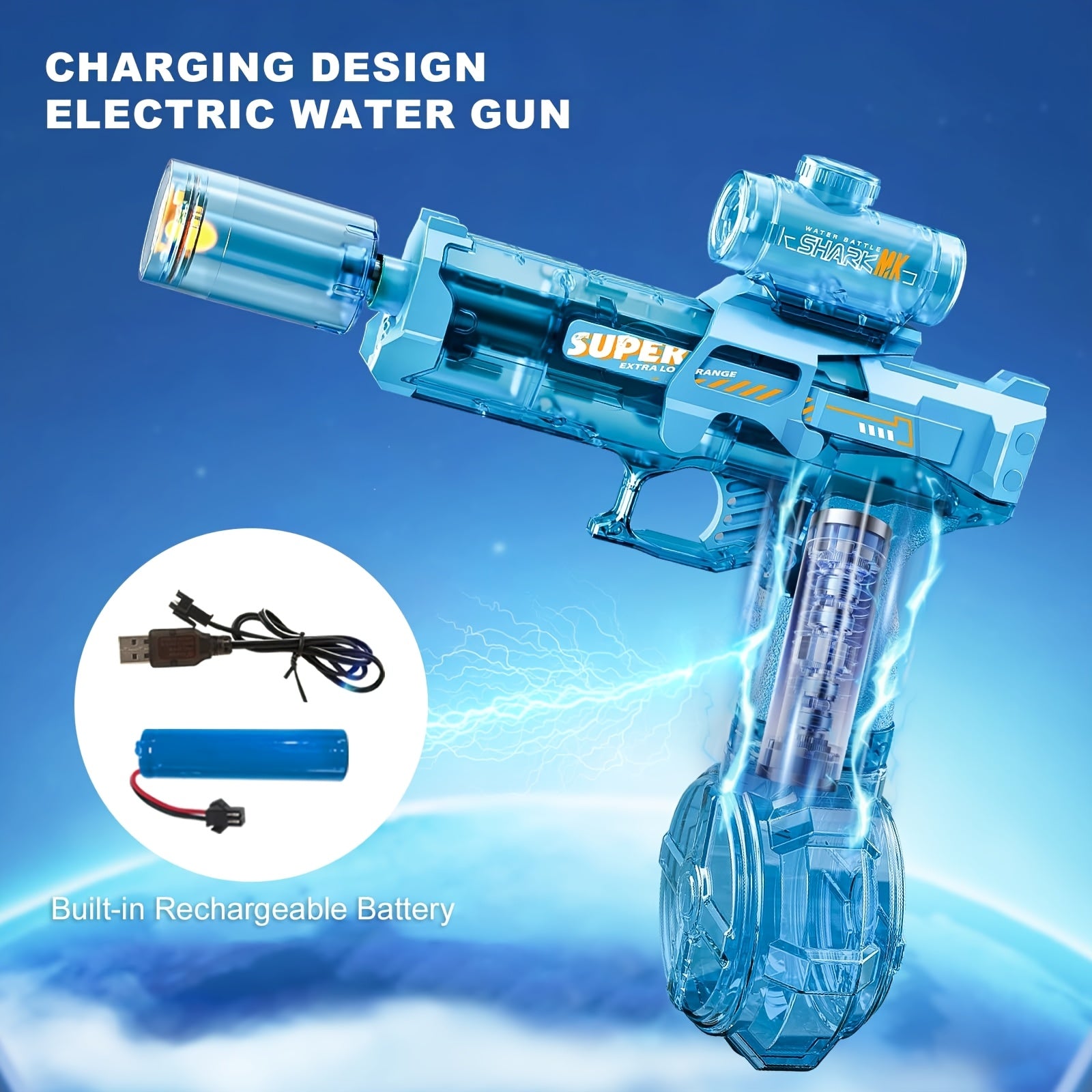 2025 Rapid Fire Super Soaker Electric Water Gun 2pcs - Upgraded High-Speed Pump, 314.96inch Range And LED Flash Mouth | Drum-Shaped Water Tank | Perfect for Pool Parties, Beach Battles, Family Fun - ViralGenius Store
