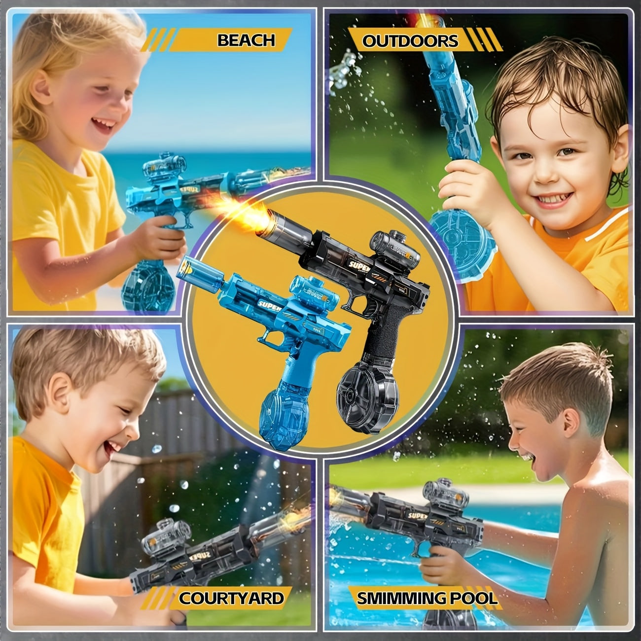 2025 Rapid Fire Super Soaker Electric Water Gun 2pcs - Upgraded High-Speed Pump, 314.96inch Range And LED Flash Mouth | Drum-Shaped Water Tank | Perfect for Pool Parties, Beach Battles, Family Fun - ViralGenius Store