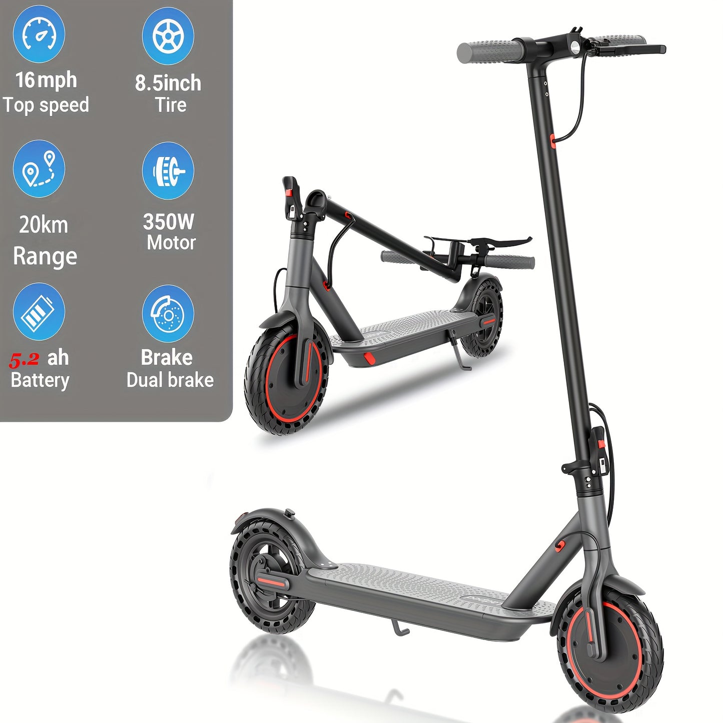LADPED Electric Scooter, 350W 36V 5.2AH-10.5AH, 8.5" Solid Tires, 19 Mile Range And 3 Modes, High Speed for Teens And Adults, Foldable And Height Adjustable, Designed for Beginners- Ideal for City Streets, Parks, Or Campus Pa - ViralGenius Store