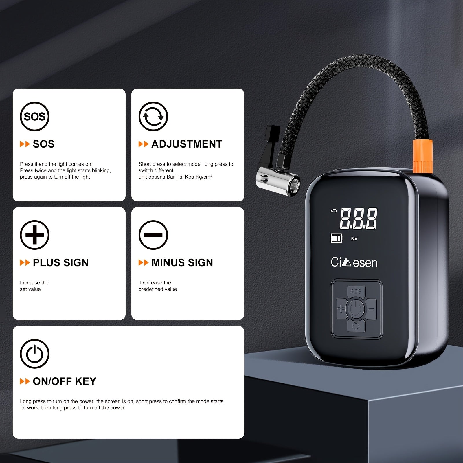 1pc Portable Tire Inflator with Digital Display - Fast Cordless Air Compressor, USB Rechargeable, Multi-Function Nozzle Adapter, Long-Lasting Lithium Battery for Car, Motorcycle, Bicycle Tires & Balls - Auto Parts, Tire Infla - ViralGenius Store