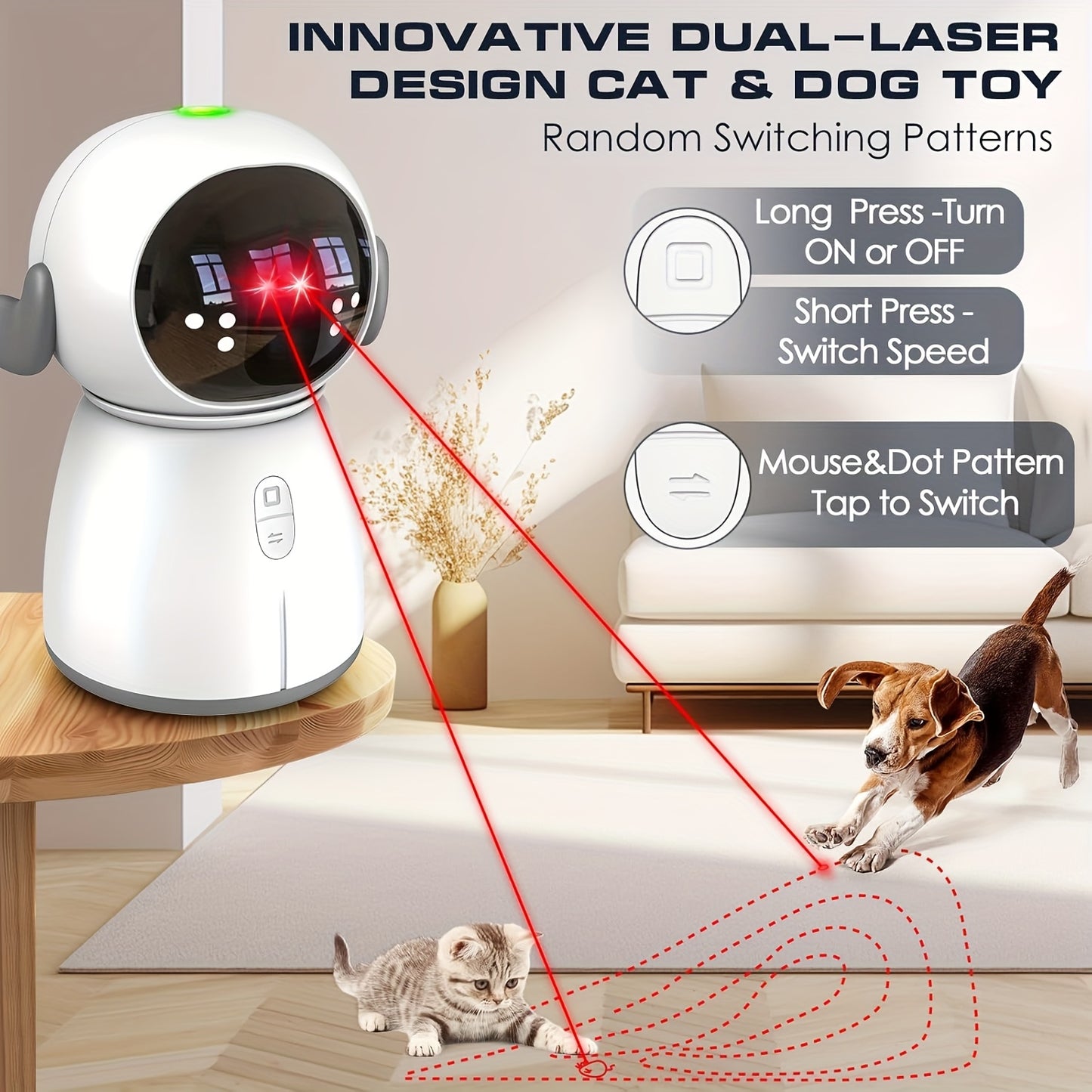 Indoor Cat Laser Toy - Rechargeable Interactive Cat Toy with Dual Laser Modes and Motion-Activated Fun for Bored Indoor Adult Cats - ViralGenius Store