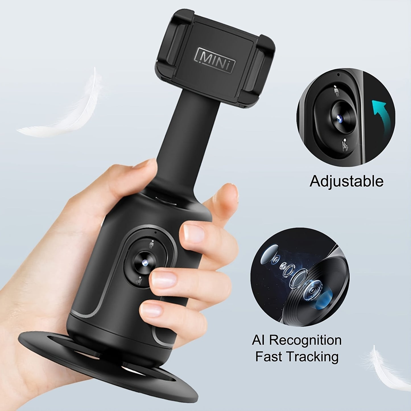 HKXYK Face Tracking Tripod, Desktop Gimbal, No App Required, 360° Rotation Face Body Phone Camera, Mount Smart Phone Tracking Holder for Live Vlog Streaming Video, Rechargeable Battery-Black