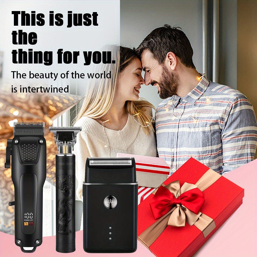 3pcs Men'S Professional Hair & Beard Grooming Kit - Cordless Clippers with LED Display, Precision Trimmer Set, USB Rechargeable, For Home, Perfect Holiday Gift - ViralGenius Store