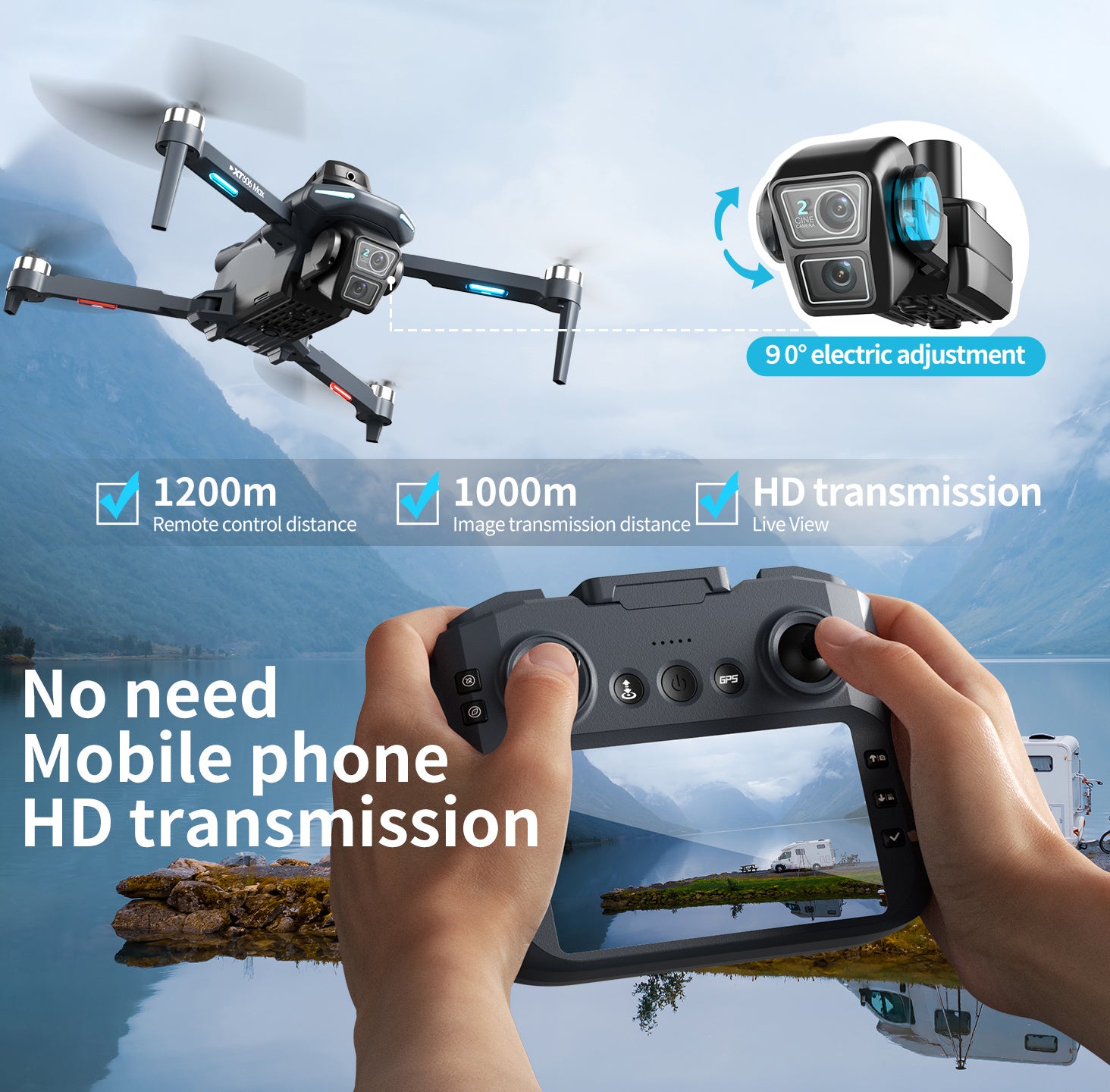 4K HD FPV Drone with GPS, 25 Minutes Long Endurance, with 3 Batteries And Organizer Bag, Wi-Fi And APP Control, Real-time Map Positioning, Brushless Motors, Intelligent Following, Obstacle-free Obstacle Avoidance, GPS Auto-re - ViralGenius Store