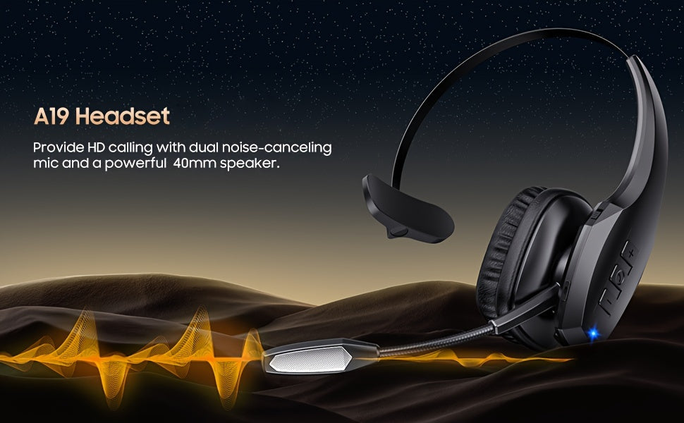 [Trucker Headset] Trucker Headset, 55Hrs Working Time 36Hrs Talking Time Wireless Headphone with Dual Noise Cancelling Microphone Headset for PC Cell Phones, Computer, Truck Driver - ViralGenius Store
