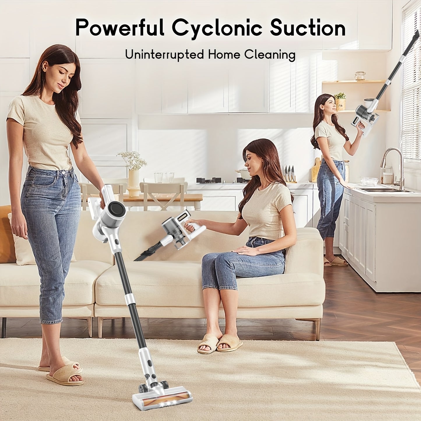 Cordless Vacuum Cleaner, 35000-46000PA Powerful Stick Vacuum, Rechargeable Battery, Vacuum Cleaners for Home Anti-Tangled Lightweight Handheld for Hardwood Floor, Carpets, Pet Hair - ViralGenius Store