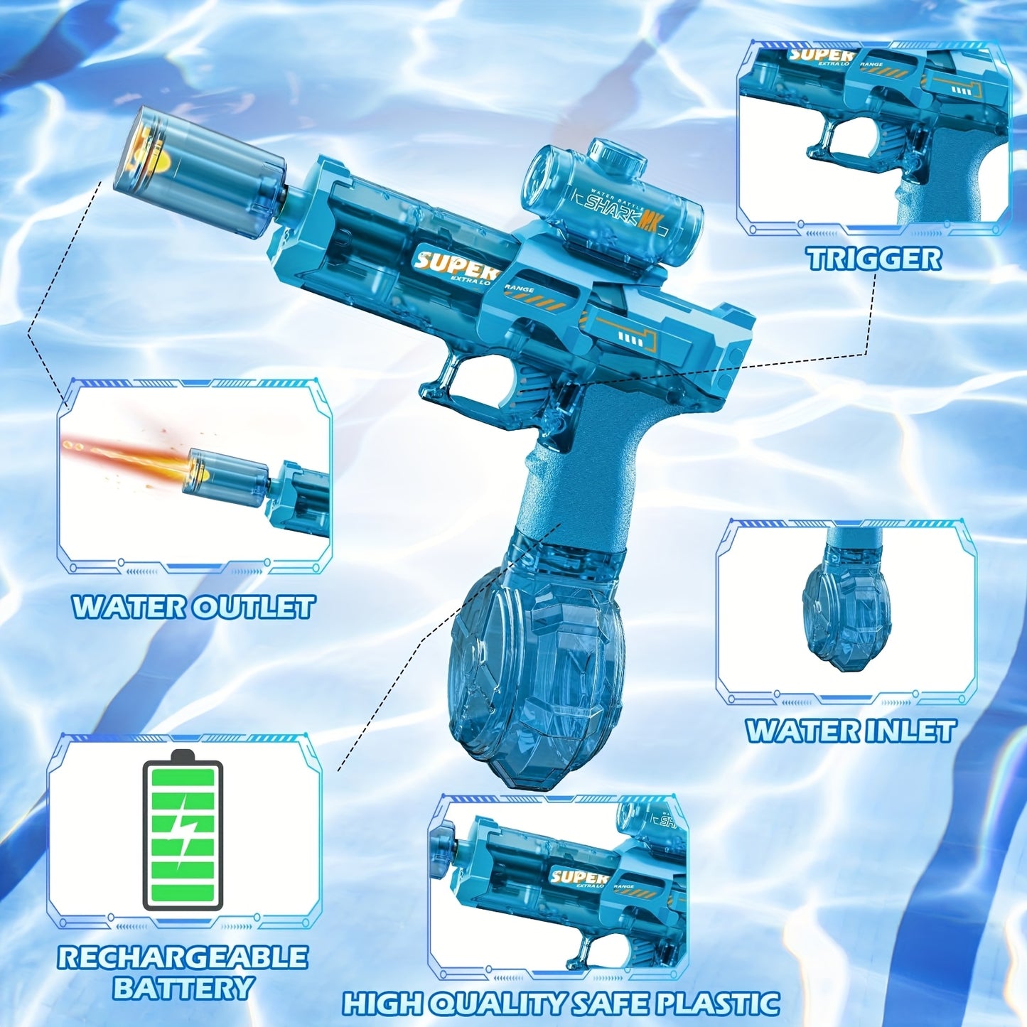 2025 Rapid Fire Super Soaker Electric Water Gun 2pcs - Upgraded High-Speed Pump, 314.96inch Range And LED Flash Mouth | Drum-Shaped Water Tank | Perfect for Pool Parties, Beach Battles, Family Fun - ViralGenius Store