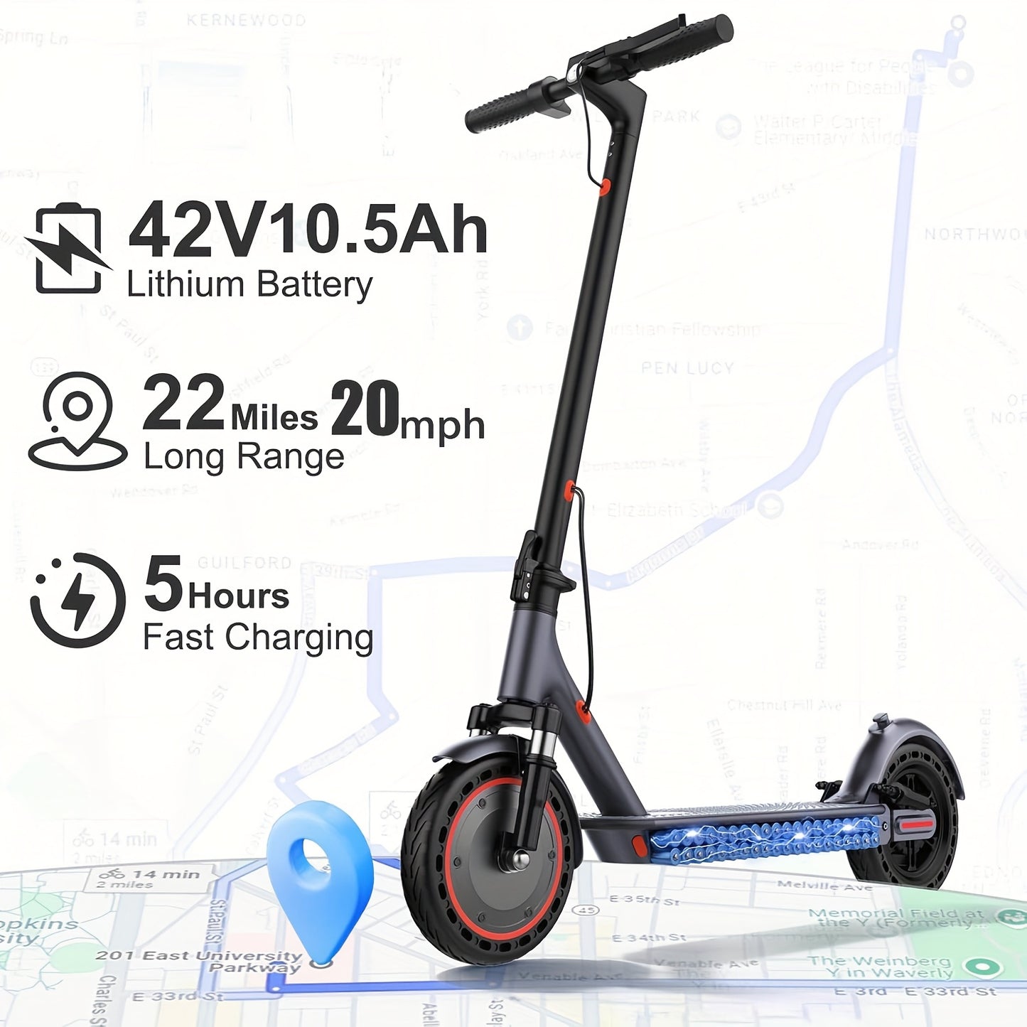 LADPED Electric Scooter, 350W 36V 5.2AH-10.5AH, 8.5" Solid Tires, 19 Mile Range And 3 Modes, High Speed for Teens And Adults, Foldable And Height Adjustable, Designed for Beginners- Ideal for City Streets, Parks, Or Campus Pa - ViralGenius Store