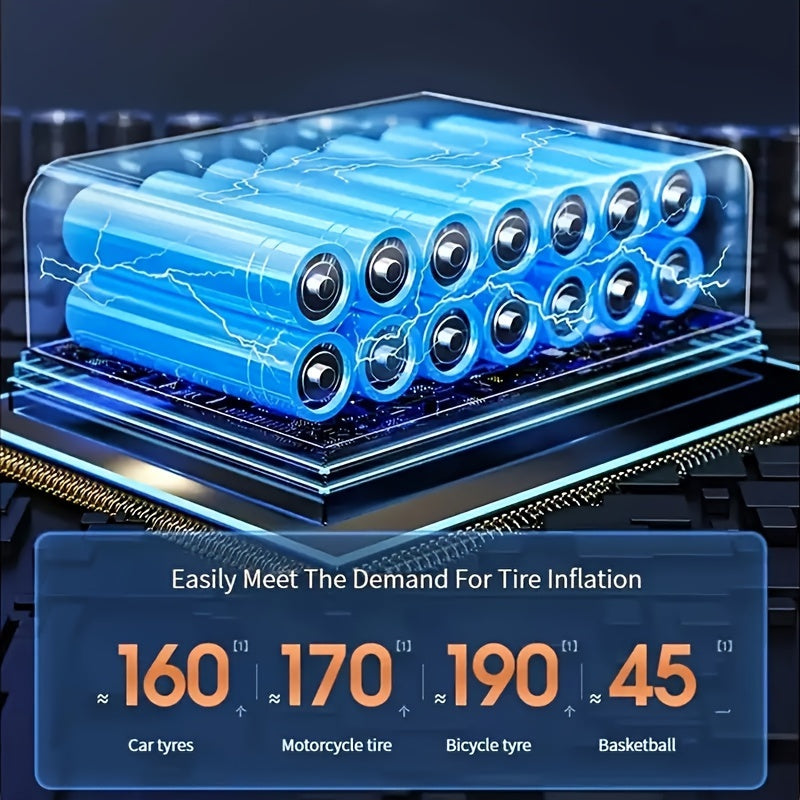 1pc Portable Tire Inflator with Digital Display - Fast Cordless Air Compressor, USB Rechargeable, Multi-Function Nozzle Adapter, Long-Lasting Lithium Battery for Car, Motorcycle, Bicycle Tires & Balls - Auto Parts, Tire Infla - ViralGenius Store