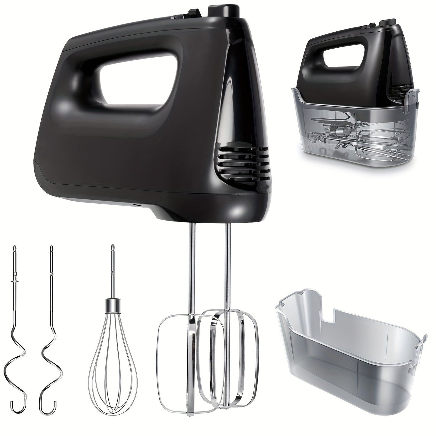 Hand Mixer, 350W Handheld Mixer With Storage Case 5-Speed Plus Turbo Hand Mixer Electric With 5 Stainless Steel Attachments(2 Beaters, 2 Dough Hooks And 1 Whisk), Silver - ViralGenius Store