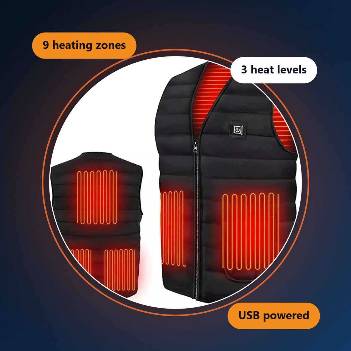 HeatCore heated vest with 9 heating zones